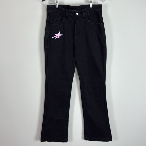 Lukamachain Mens Embroidered Pink on Black Jeans Size Small - Picture 4 of 7